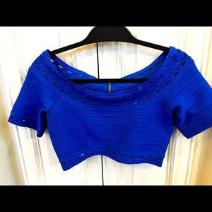 Herve Leger royal blue crop top